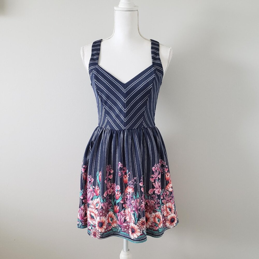 Trixxi Mixed print Fit &Flare Sun Dress Blue Size 7